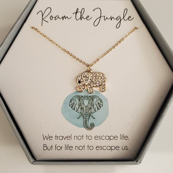 Elephant Necklace‎ with Pave Crystals Roam the Jungle Gold Tone New in Box - Picture 5 of 5